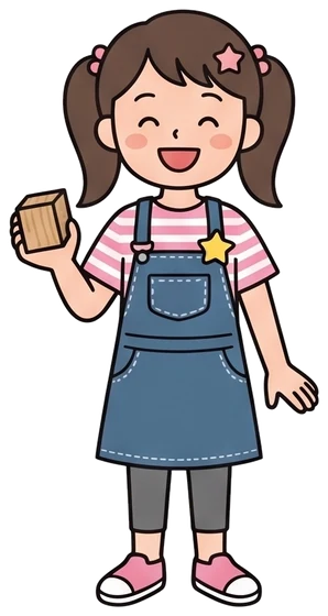 木のブロックを持った女の子